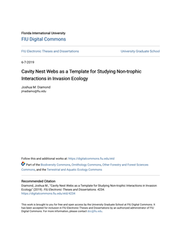 Cavity Nest Webs As a Template for Studying Non-Trophic Interactions in Invasion Ecology