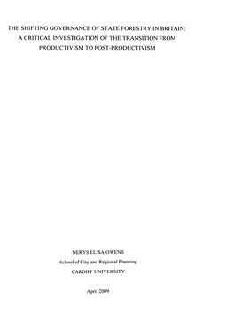 The Shifting Governance of State Forestry in Britain: a Critical Investigation of the Transition from Productivism to Post-Productivism