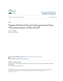 Virginia Woolf and the Persistent Question of Class: the Protean Nature of Class and Self Mary C