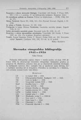 Slovenska Etnografska Bibliografija 1945 —19S0 Vilko Novak