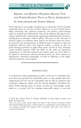 Regime Type and Power‐Sharing Pacts in Peace Agreements