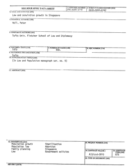 279 PAOO-000-G742 Law and Ponulation Growth in Singapore
