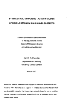 Synthesis and Structure-Activity Studies of Novel Potassium Ion