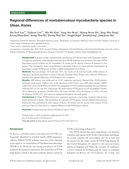 Regional Differences of Nontuberculous Mycobacteria Species in Ulsan, Korea