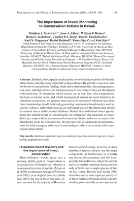 The Importance of Insect Monitoring to Conservation Actions in Hawaii