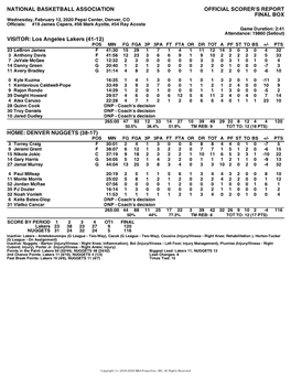 Box Score Lakers