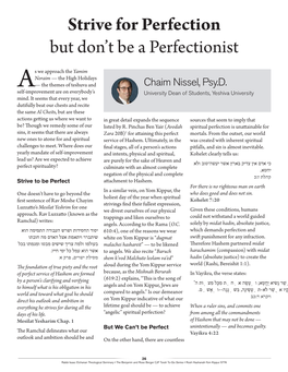 Strive for Perfection but Don't Be a Perfectionist