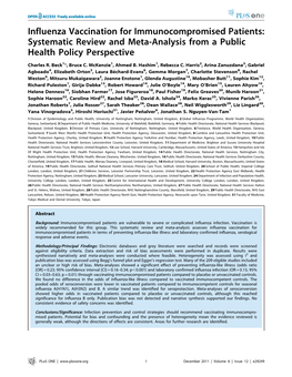 Influenza Vaccination for Immunocompromised Patients: Systematic Review and Meta-Analysis from a Public Health Policy Perspective