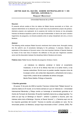 Antes Que El Guión. Sobre Estrafalario-1 De Rafael Azcona