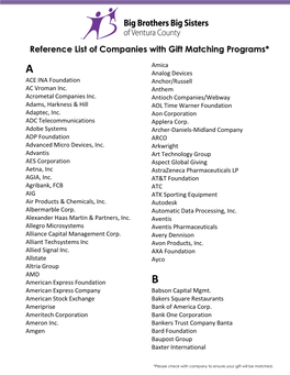 Reference List of Companies with Gift Matching Programs*