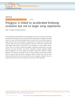 Polygyny Is Linked to Accelerated Birdsong Evolution but Not to Larger Song Repertoires