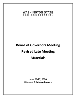 Board of Governors Meeting Revised Late Meeting Materials