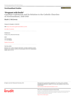 Canadian Catholicism and Its Relation to the Catholic Churches of Newfoundland, 1840-1949 Mark G