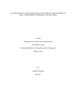 Factors Influencing the Movement of Southeast Asian Fighters to Isis: a Comparison of Indonesia and Malaysia