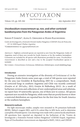 Sp. Nov. and Other Corticioid Basidiomycetes from the Patagonian Andes of Argentina