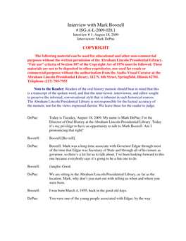 Interview with Mark Boozell # ISG-A-L-2009-028.1 Interview # 1: August 18, 2009 Interviewer: Mark Depue