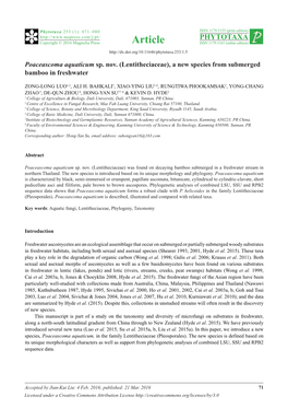 Poaceascoma Aquaticum Sp. Nov. (Lentitheciaceae), a New Species from Submerged Bamboo in Freshwater