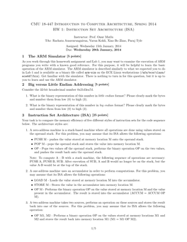 Instruction Set Architecture (ISA) 1 the ARM Simulator [5 Po