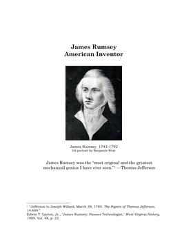 James Rumsey, American Inventor by David G