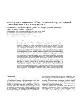 Managing Maize Production in Shifting Cultivation Milpa Systems in Yucata´ N, Through Weed Control and Manure Application