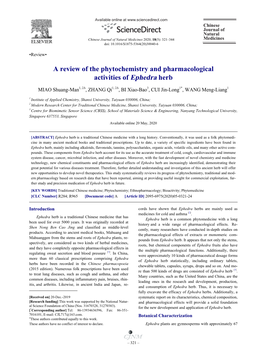 A Review of the Phytochemistry and Pharmacological Activities of Ephedra Herb