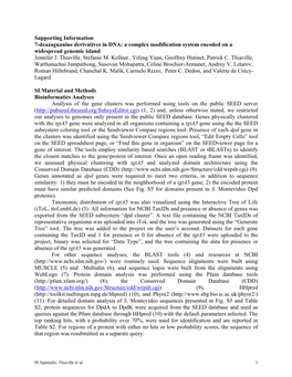 Supporting Information 7-Deazaguanine Derivatives in DNA: a Complex Modification System Encoded on a Widespread Genomic Island Jennifer J