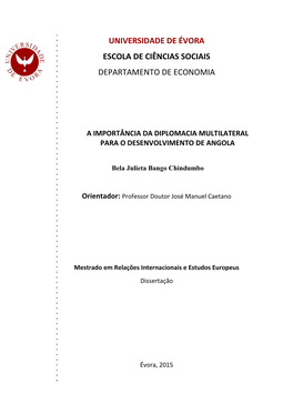 Universidade De Évora Escola De Ciências Sociais Departamento De Economia