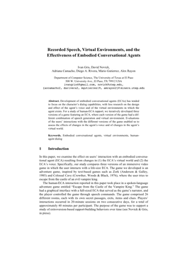 Recorded Speech, Virtual Environments, and the Effectiveness of Embodied Conversational Agents