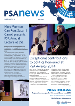 Exceptional Contributions to Politics Honoured at PSA Awards 2014 Continued from Page 1 Norman Lamb and Simon Danczuk