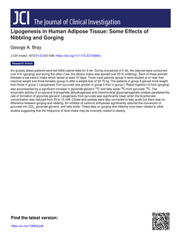 Lipogenesis in Human Adipose Tissue: Some Effects of Nibbling and Gorging