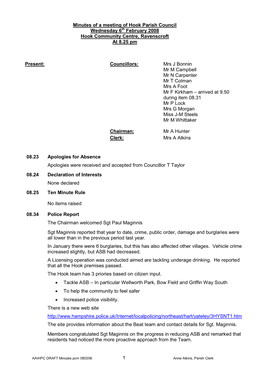 Minutes of a Meeting of the Hook Parish Council