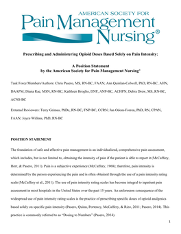 Prescribing and Administering Opioid Doses Based Solely on Pain Intensity