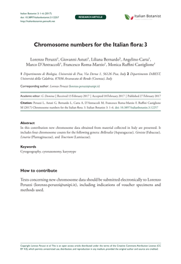 Chromosome Numbers for the Italian Flora: 3 1 Doi: 10.3897/Italianbotanist.3.12257 RESEARCH ARTICLE