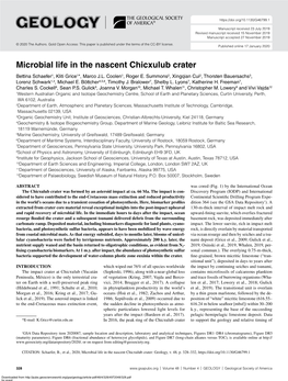 Microbial Life in the Nascent Chicxulub Crater Bettina Schaefer1, Kliti Grice1*, Marco J.L