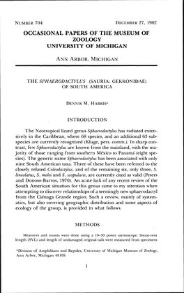 Occasional Papers of the Museum of Zoology University of Michigan