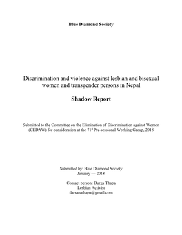 Discrimination and Violence Against Lesbian and Bisexual Women and Transgender Persons in Nepal