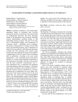 Vascular Plants of Azerbaijan: a Nomenclatural Update and Survey of Lamiaceae L