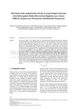 Garcinia Atroviridis) Against Methecillin-Resistant Staphylococcus Aureus (MRSA), Streptococcus Pneumoniae and Klebseilla Pneumoniae