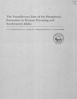 The Vanadiferous Zone of the Phosphoria Formation in Western Wyoming and Southeastern Idaho