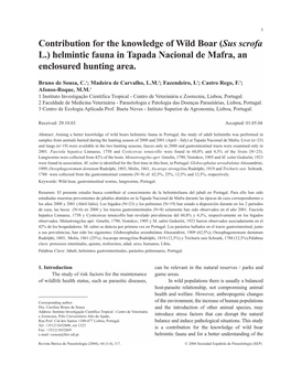 Contribution for the Knowledge of Wild Boar (Sus Scrofa L.) Helmintic Fauna in Tapada Nacional De Mafra, an Enclosured Hunting Area