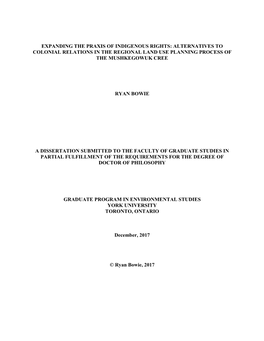 Expanding the Praxis of Indigenous Rights: Alternatives to Colonial Relations in the Regional Land Use Planning Process of the Mushkegowuk Cree