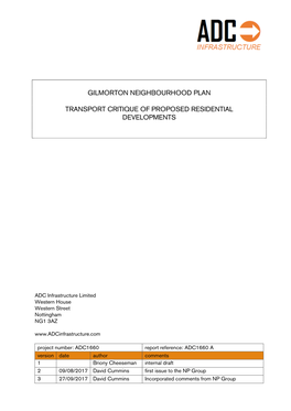 Gilmorton Neighbourhood Plan Transport Critique Of