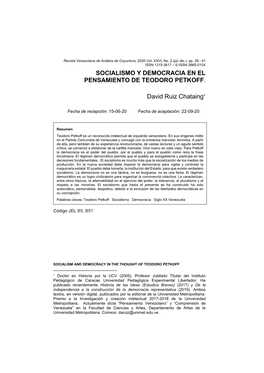Socialismo Y Democracia En El Pensamiento De Teodoro Petkoff