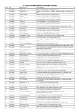 List of Merchants Enabled for Contactless Payment Sr.No City Merchant Name Contact Address