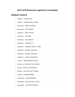 2014 VCV-Endorsed Legislative Candidates