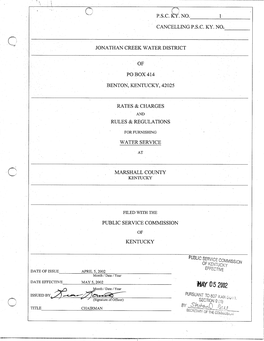 F. NO. 1 CANCELLING PSC KY. NO. JONATHAN CREEK WATER