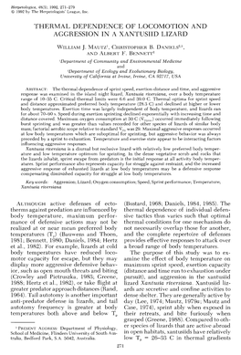 Thermal Dependence of Locomotion and Aggression in a Xantusiid Lizard