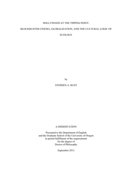 Hollywood at the Tipping Point: Blockbuster Cinema, Globalization, and the Cultural Logic of Ecology