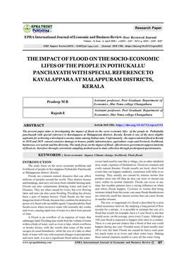 The Impact of Flood on the Socio-Economic Lifes of the People in Pothukallu Panchayath with Special Reference to Kavalappara at Malappuram Districts, Kerala