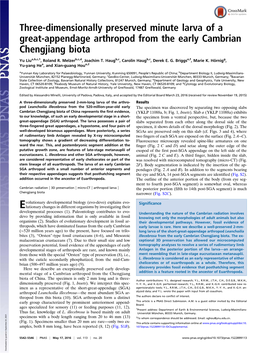 Three-Dimensionally Preserved Minute Larva of a Great-Appendage Arthropod from the Early Cambrian Chengjiang Biota